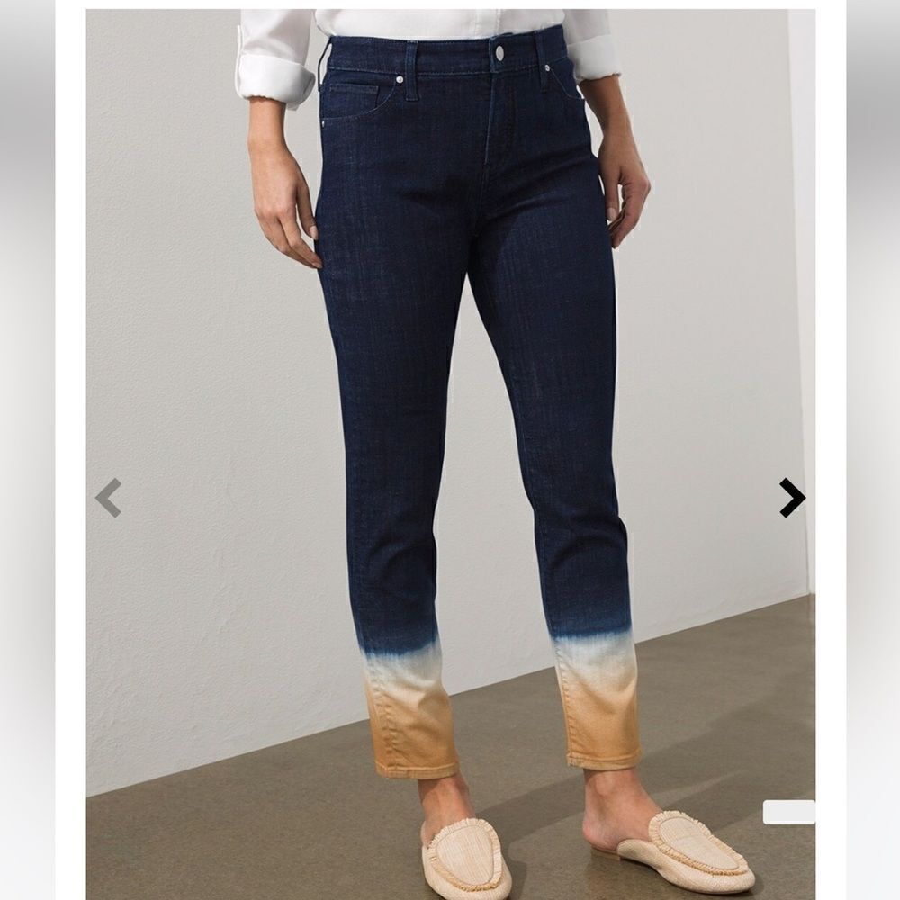 NWT CHICO’S SO SLIMMING GIRLFRIEND Slim LEG ANKLE NEUTRAL DIP DYE JEANS 2T/00T